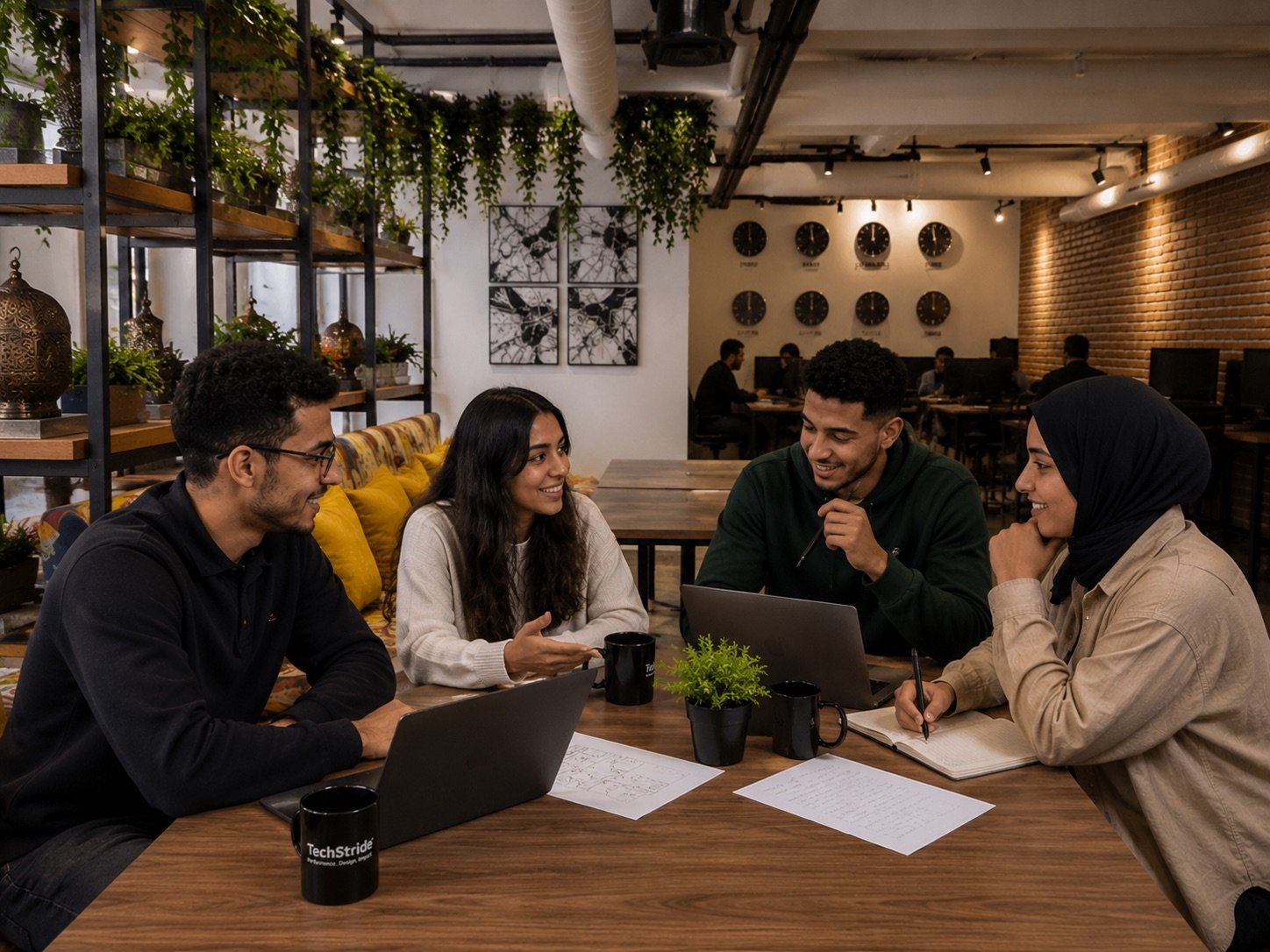 L'équipe TechStride Solutions collaborant sur un projet